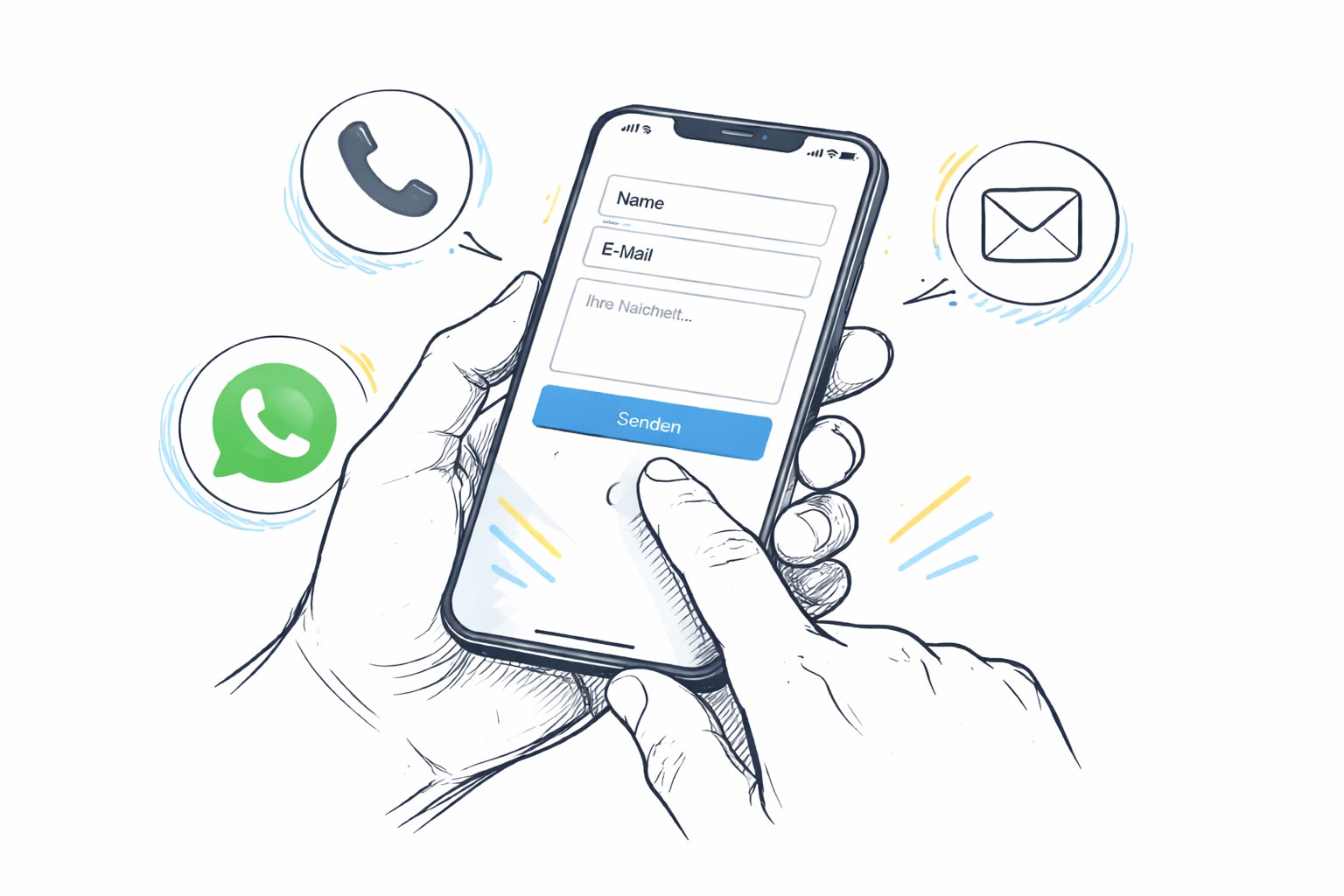 Anfrage per Smartphone, Telefon oder Formular stellen